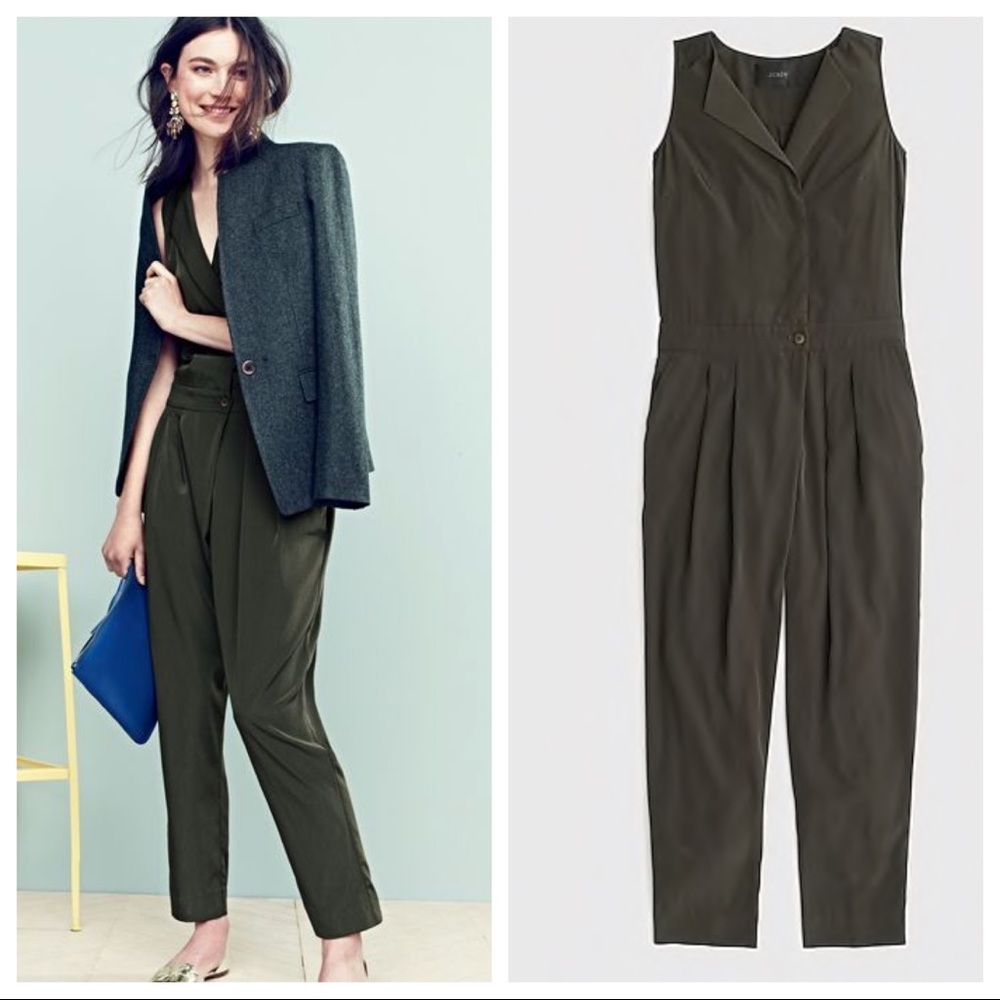 J. Crew Sleeveless Trench Jumpsuit Dark Olive SZ 2
